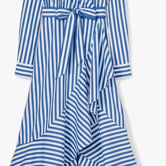 Kate Spade Blue and White JULIA STRIPE WRAP DRESS Long Sleeve Dress